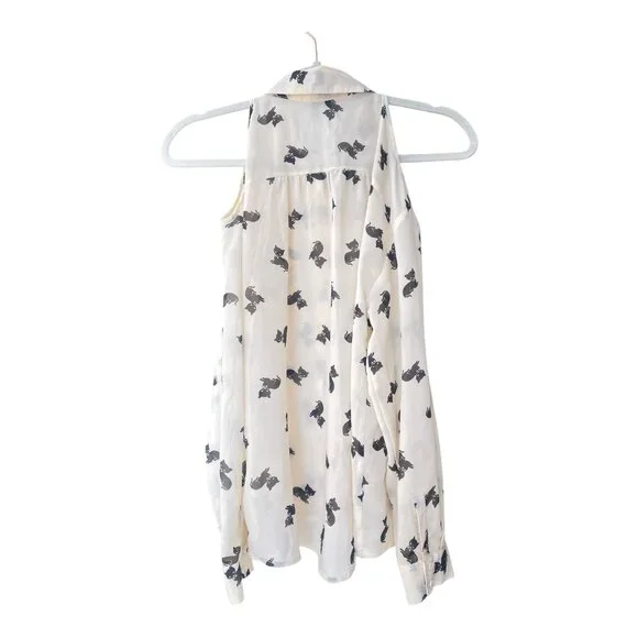 I love H81 Kitten Print blouse Women's Size S/P cream & black cat button down - Picture 2 of 10